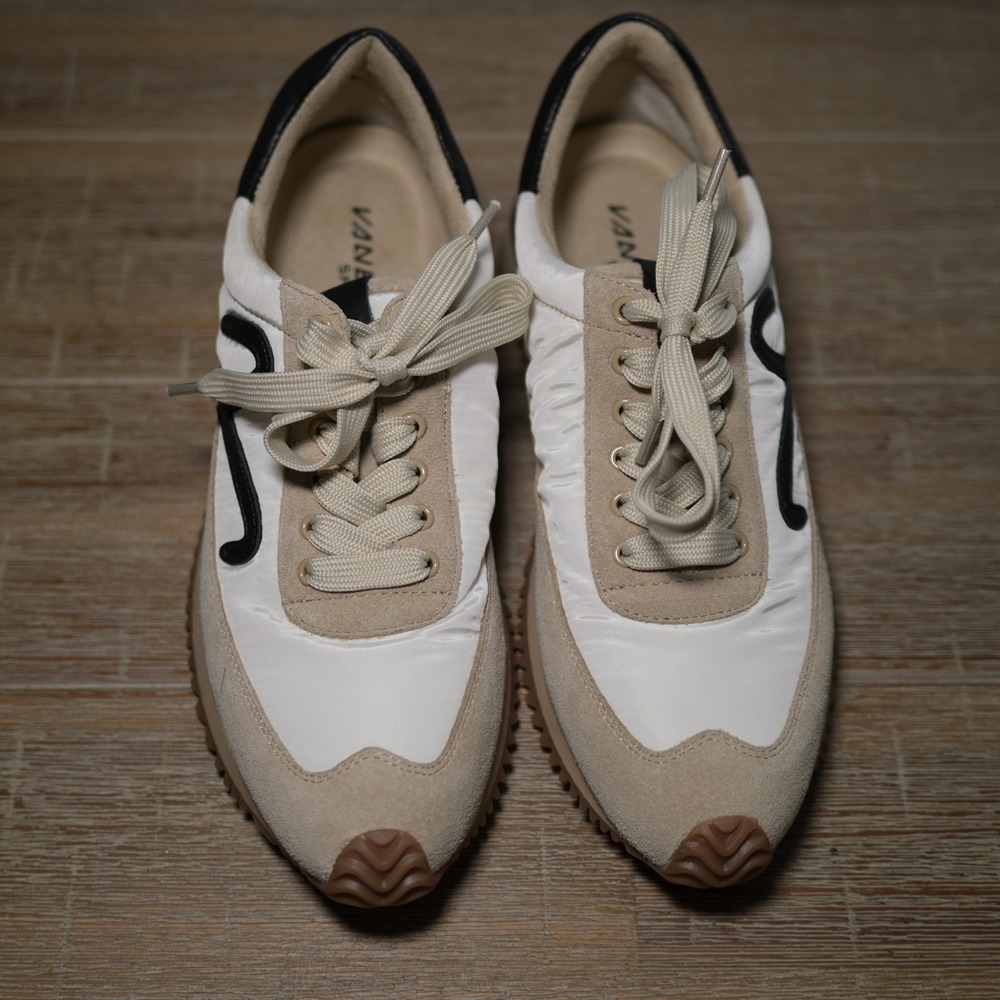 Vaneli Sport Womens Panna Suede Lace Up Sneakers (Italy) Size 8N Cream Black NEW - Picture 2 of 8